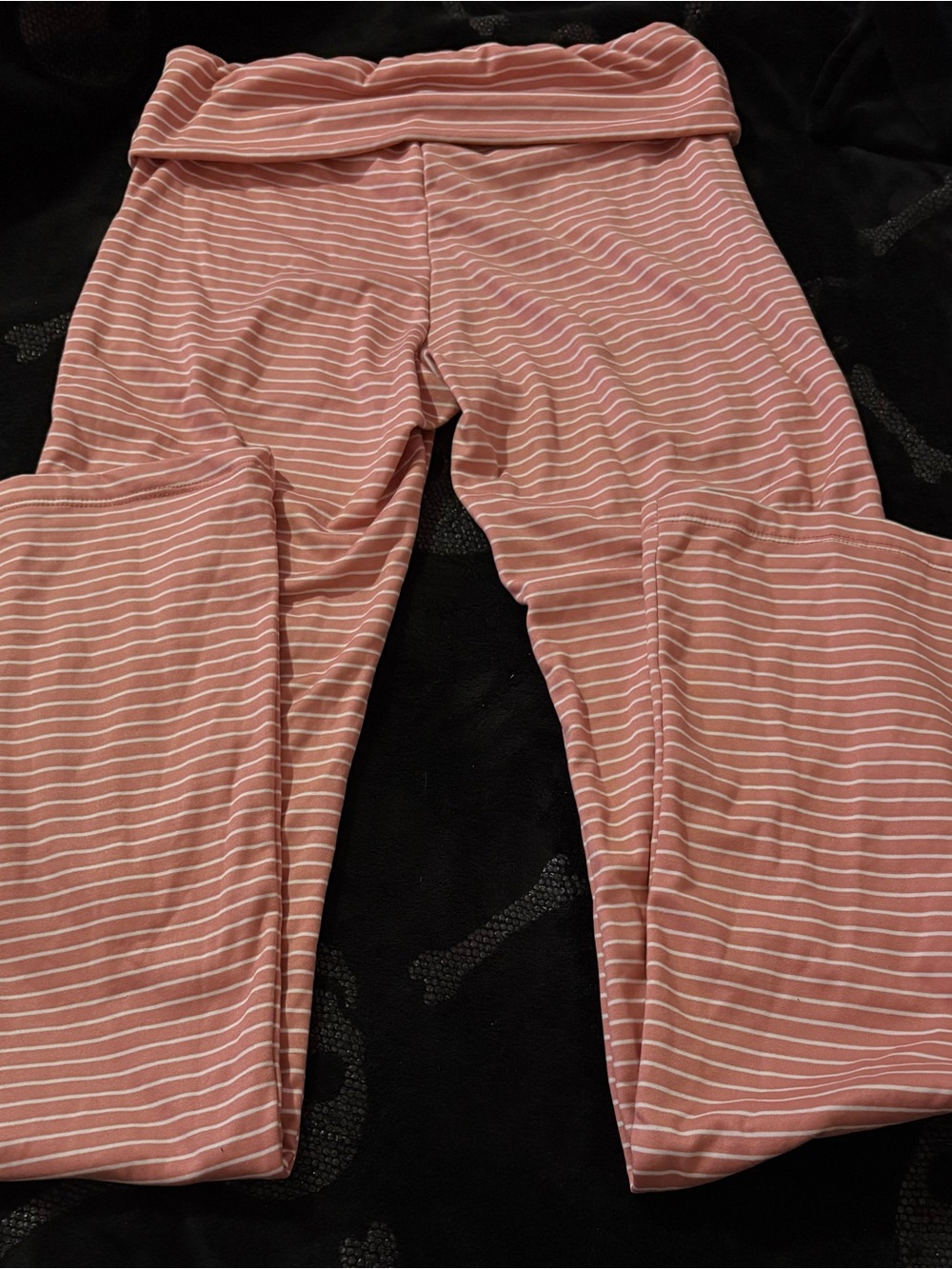 Pink Striped Fold-Over Waist Leggings
